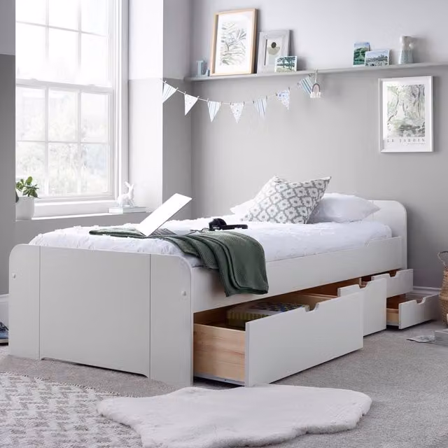 Bedmaster Troy White Solid Wood 4 Drawer Storage Bed