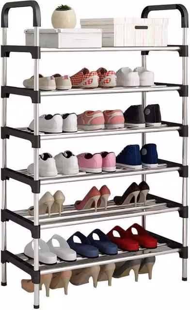 NESTLUNE Heavy Duty 6 Tier Metal Shoe Rack in Silver, W: 100 cm, D: 15 cm, H: 110 cm – 1