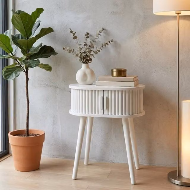 Garden Greatness Maison Ribbed Sand Bedside Table in Cream