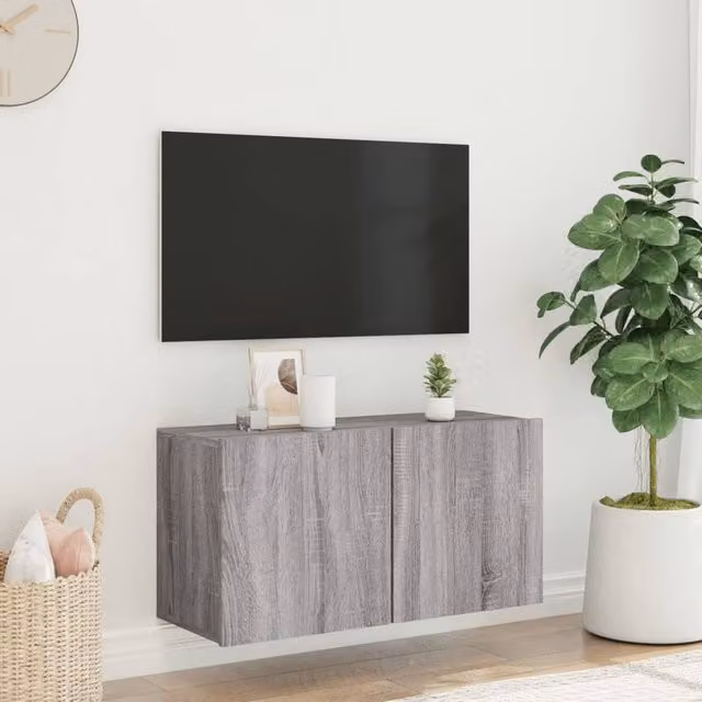 Berkfield Home Wall-mounted TV Cabinet in Grey Sonoma, W/D/H: 80 x 30 x 41 cm