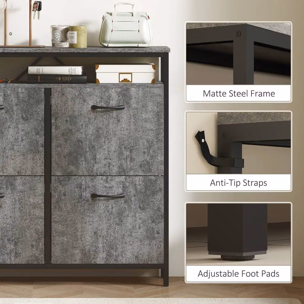 Wyld Haus Verala Slim Shoe Cabinet in Grey and Black with 4 Tilting Compartments and Top Shelf – 6