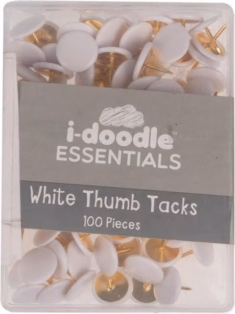 idoodle Essentials White Plastic Thumb Tacks, 100 Pack