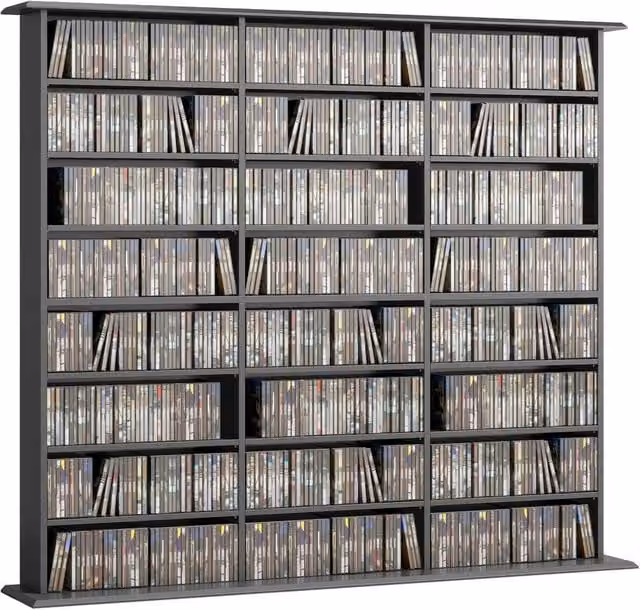 PAWNORA Minimalist Black Media Storage Unit with Adjustable Shelves and Back Panel – 1