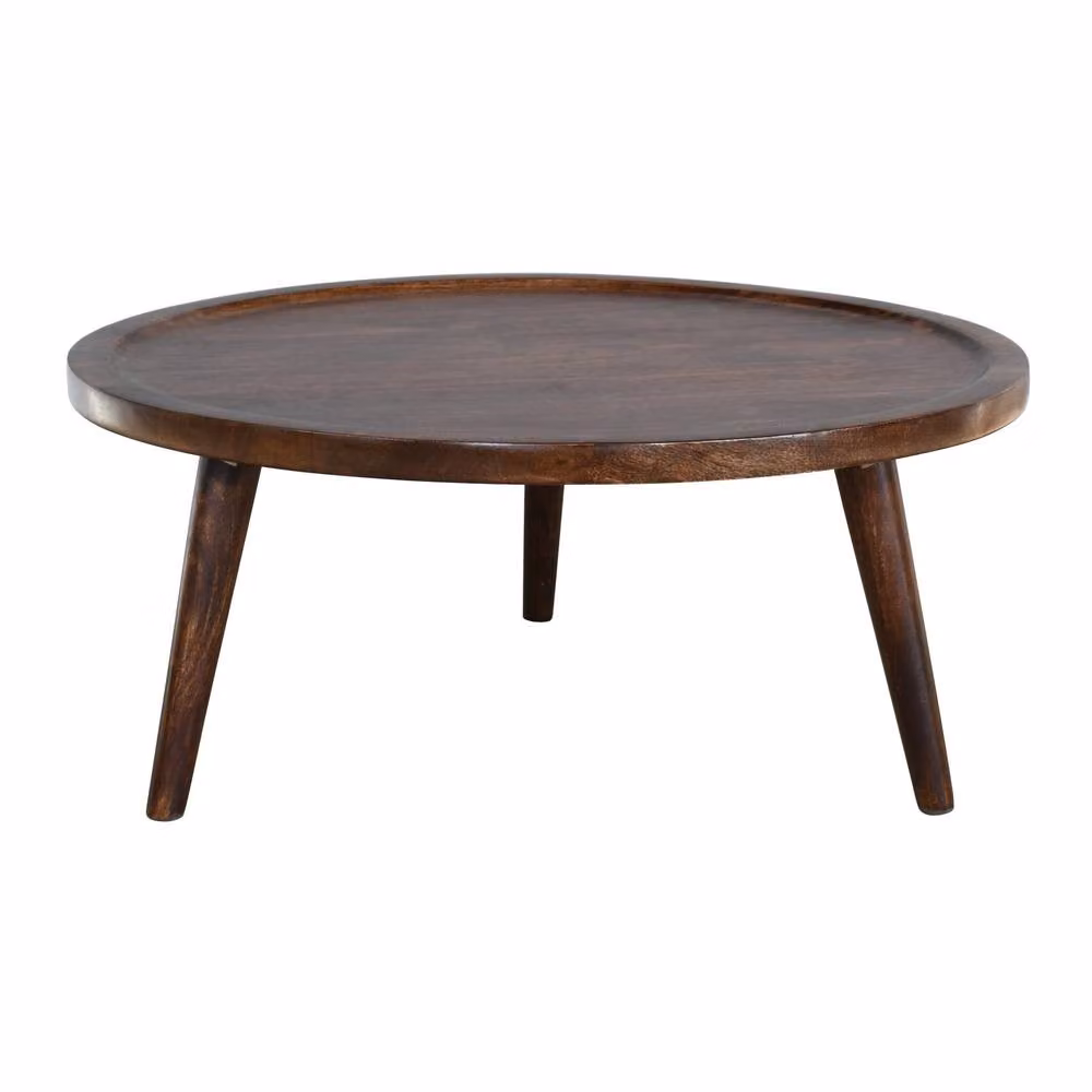 IH Design Round Solid Mango Wood Coffee Table in Brown, W/D/H: 70 x 70 x 30 cm – 2