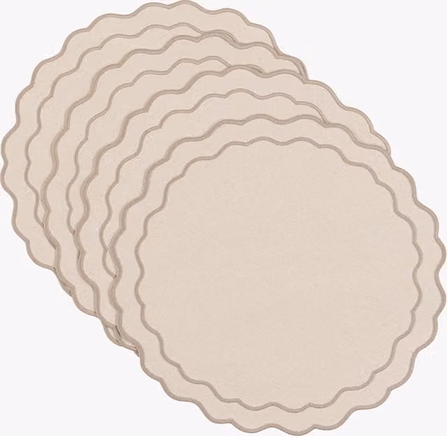 Perch & Parrow Winter Frost Oval Scallop Placemats, Set of 4, Beige