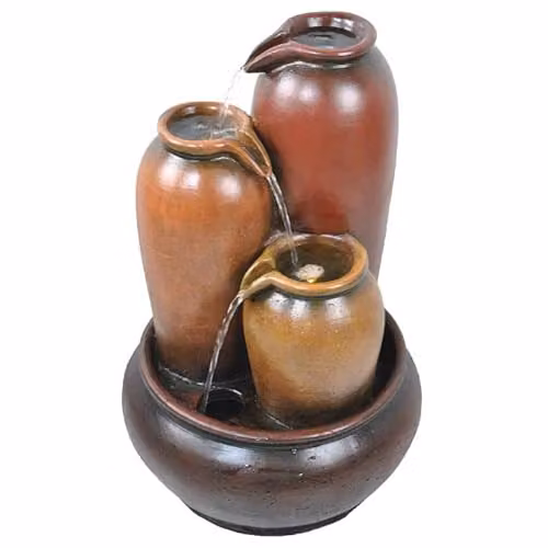 Westbury Garden Products Tranquility 3 Pouring Urns Mains Powered Water Feature, Brown Cascade Waterfall Fountain