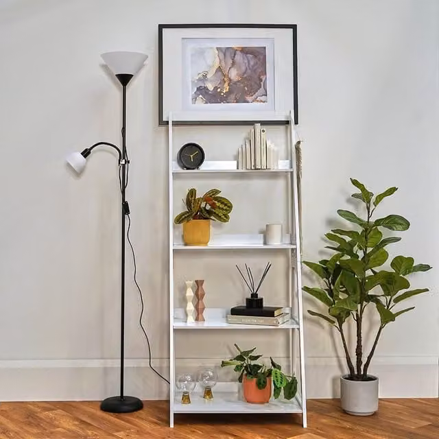 ValueLights Moz Mother and Child Uplighter Floor Lamp with Adjustable Side Lamp in Black and Gold/Brass – 1