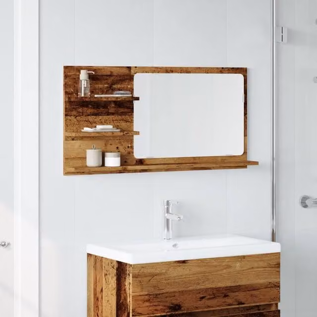 Berkfield Home Durable Bathroom Mirror Cabinet in Brown Old Wood, W/D/H: 90 x 11 x 45 cm
