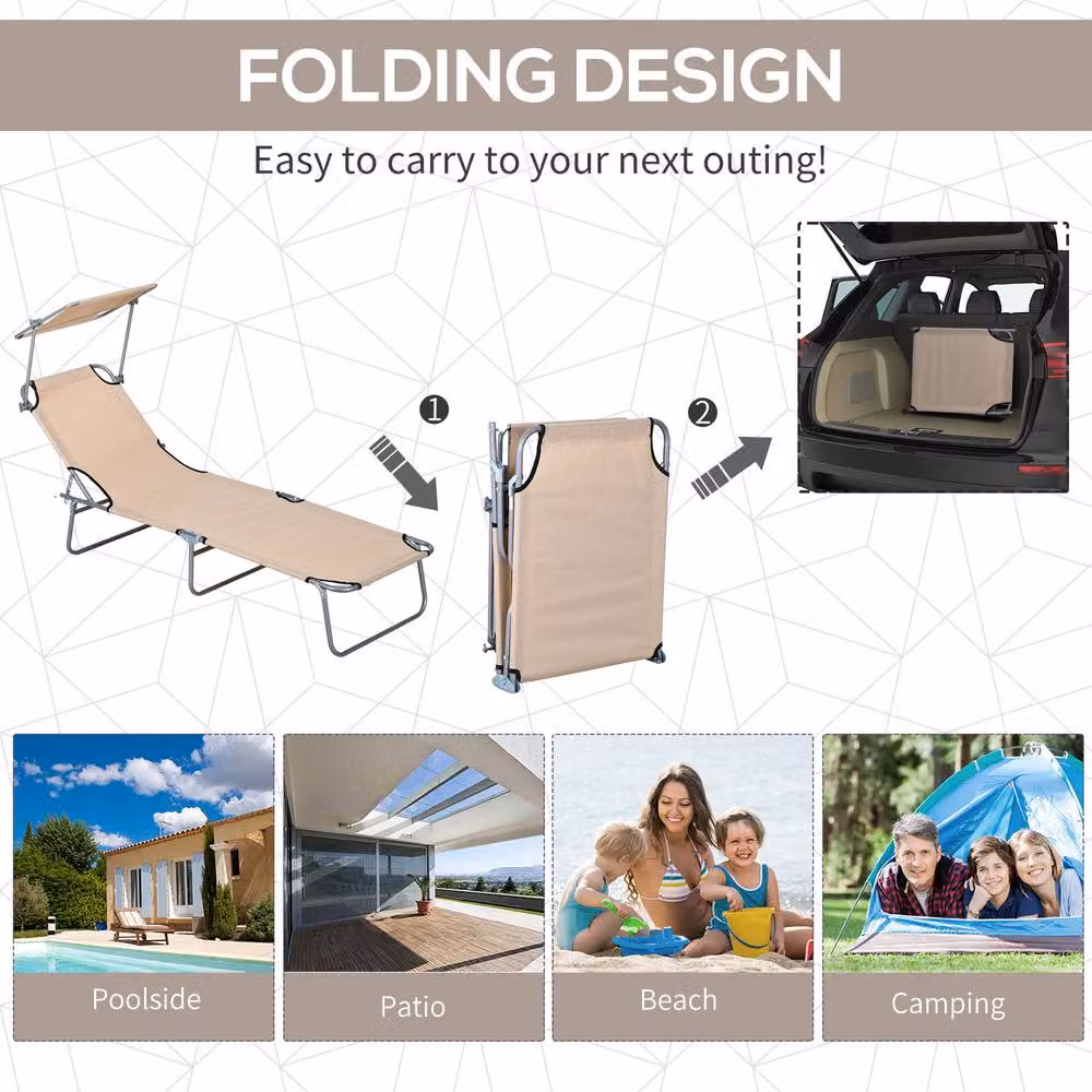 OUTSUNNY Set of 2 Folding Sun Loungers with Sun Canopy and Adjustable Headrest in Sand – 3