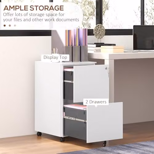 Vinsetto 2-Drawer Lockable Metal Filing Cabinet with Castors, White, W/D/H: 43.5 x 37.0 x 67.5 cm – 3