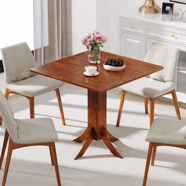 VOGREX Round Walnut Rubber Wood Dining Table in Brown, W/D/H: 84 x 84 x 77.5 cm – 1