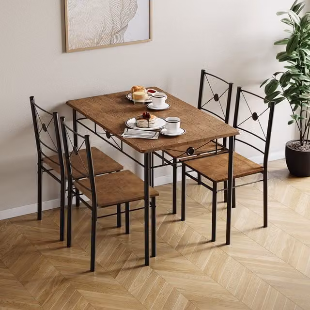 Vida Designs Roslyn Modern Rectangular Dining Set with Table and 4 Chairs in Brown