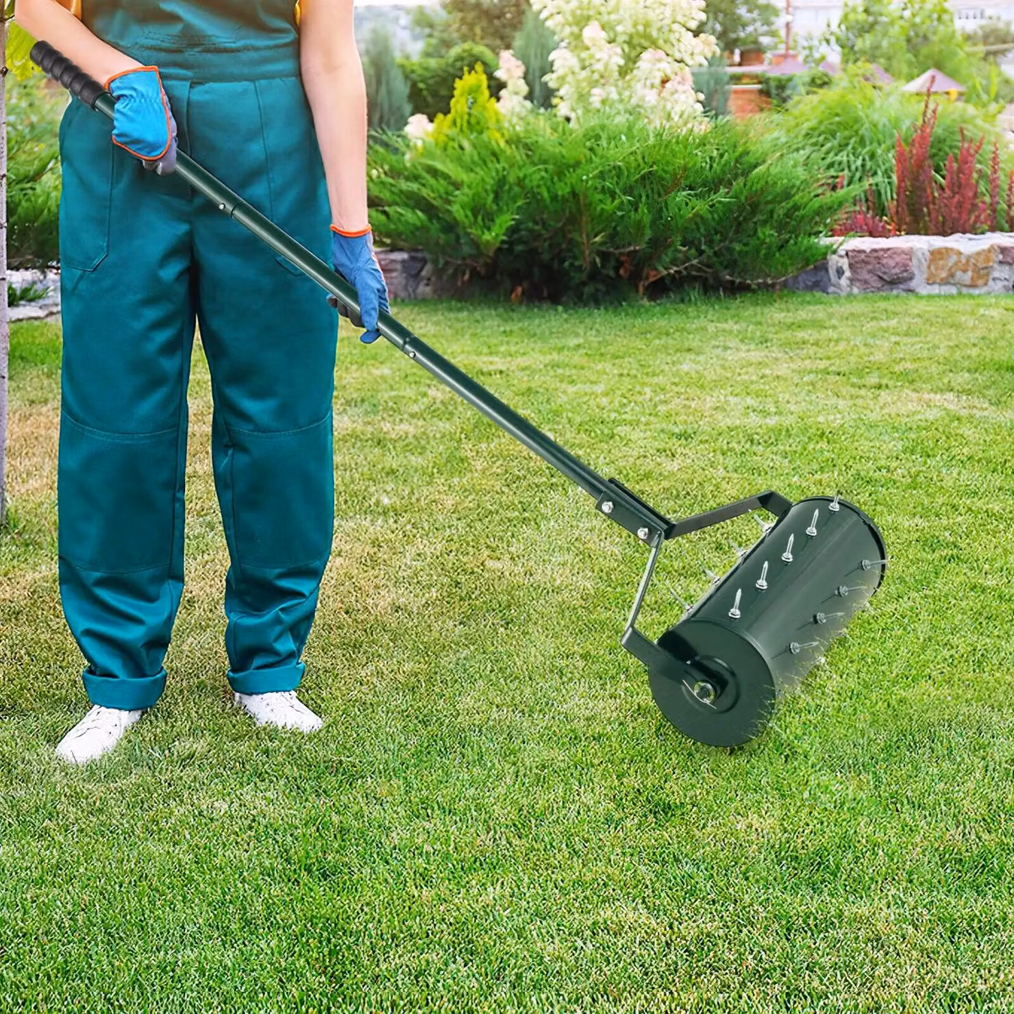 Costway Manual Heavy Duty Rolling Lawn Aerator in Green – 2