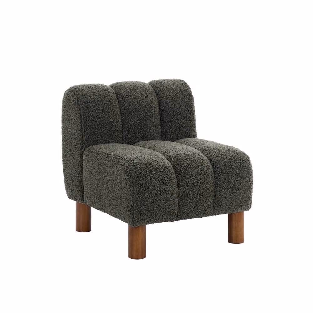 sweeek Children's Armchair in Khaki Bouclé Fabric with Rubberwood Legs W/D/H: 52.5 x 56.5 x 47 cm – 2