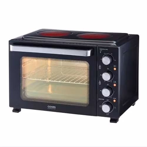 Cooks Professional Mini Portable Oven with Ceramic Hobs, 34L Capacity, Black and Silver – 1