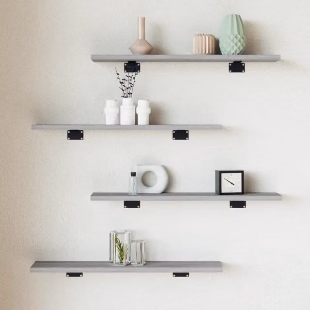 Berkfield Home Wall Mounted Shelves, 4 Piece Set, Grey Sonoma, W: 60 cm, D: 10 cm, H: 1.5 cm