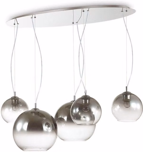 Netlighting Discovery Fade 5 Light Hanging Ceiling Pendant in Chrome and Grey with Transparent Glass Spheres (E27)