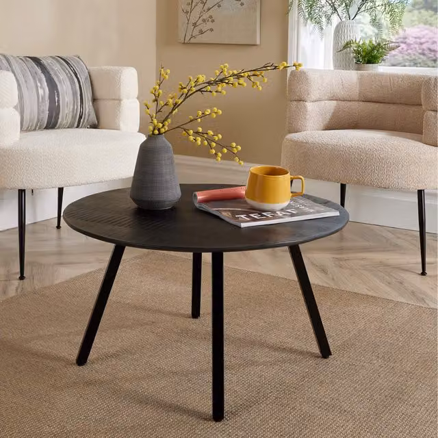 Home Source Caribou Round Mango Wood Coffee Table in Black