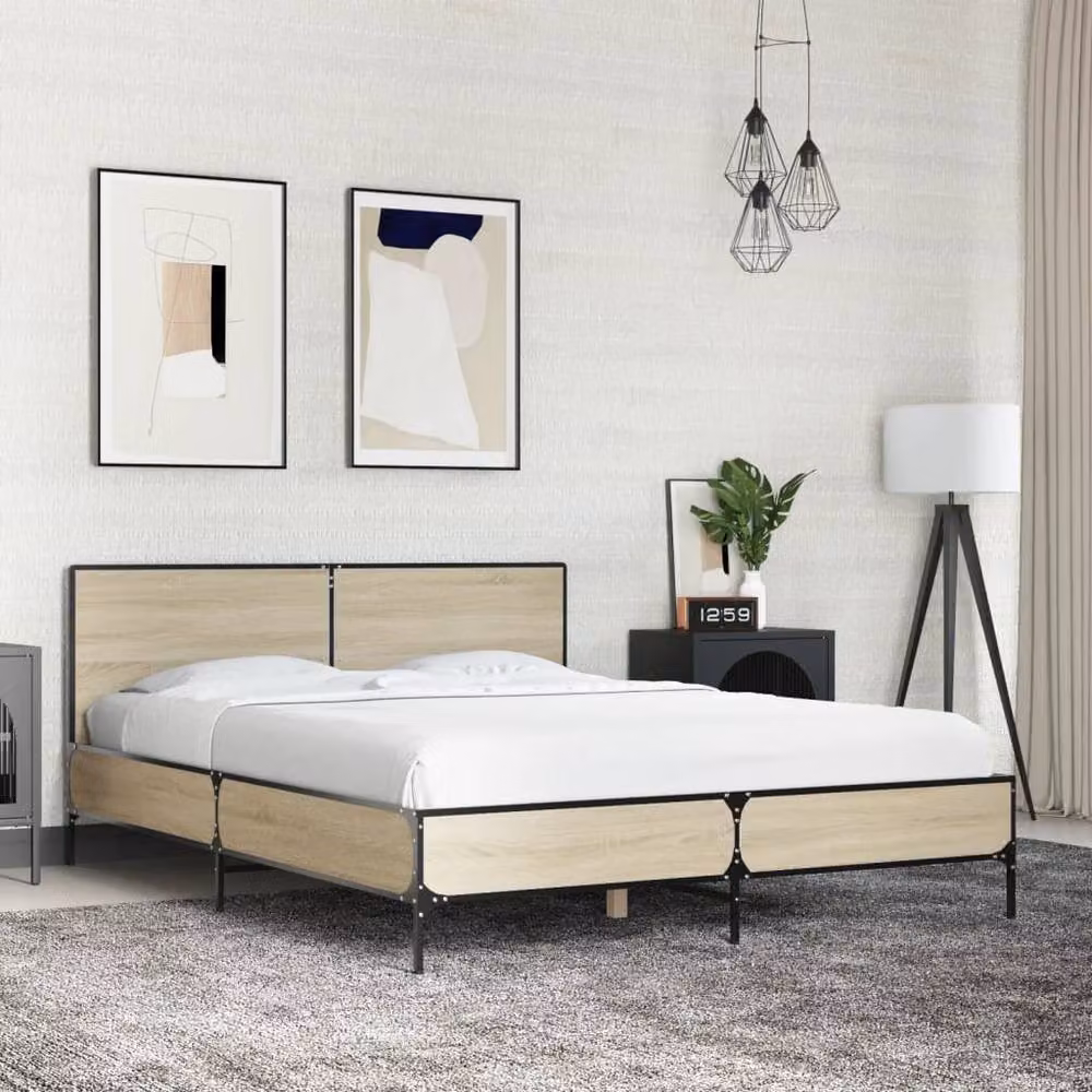 Berkfield Home Sonoma Oak Small Double Bed Frame in Beige, W/D/H: 120 x 190 cm – 2