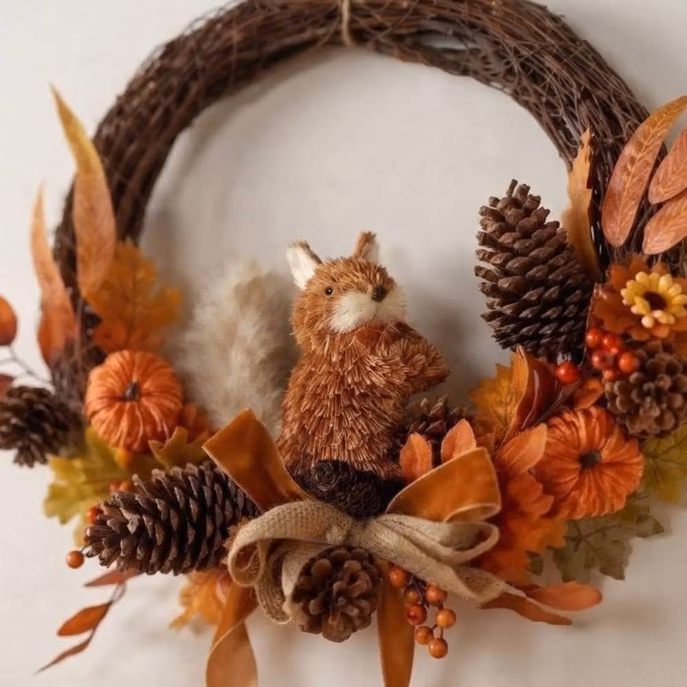 Garden Greatness Autumn Woodland Rattan Squirrel Wreath in Orange – 2