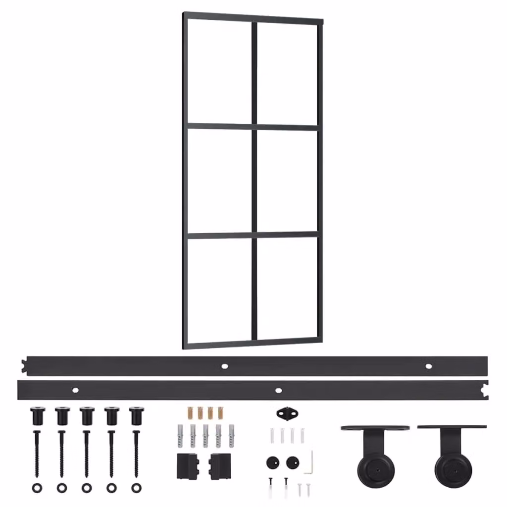 Berkfield Home Black Sliding Glass and Aluminium Door with Hardware Set, W: 90 cm, H: 205 cm – 2