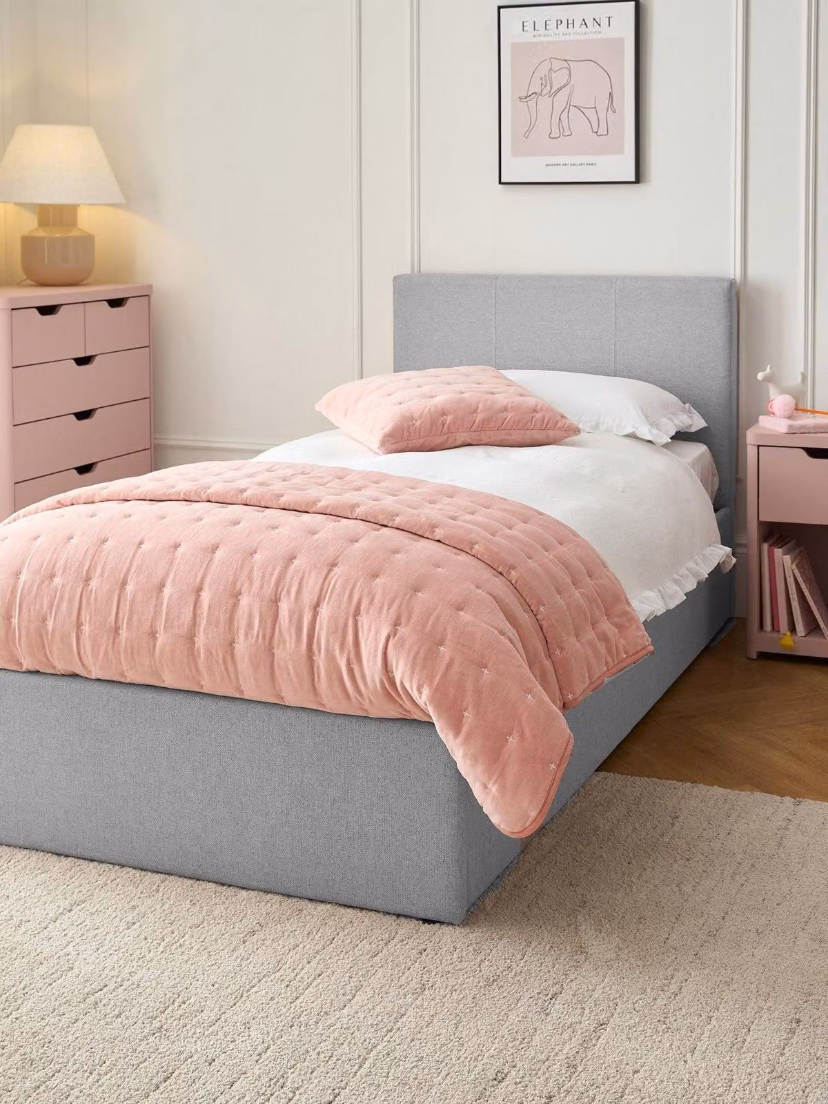 Riley Grey Fabric Upholstered Single Ottoman Lift Up Storage Bed W/D/H: 90 x 200 x 97 cm