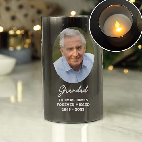 Personalised Memento Company Custom Photo Upload Smoked Glass LED Candle in Black