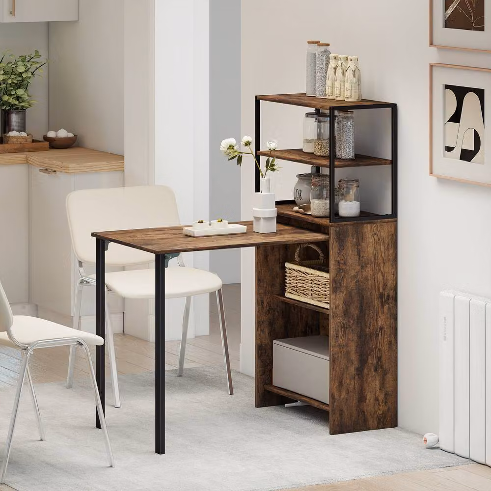 STILVORA Folding Desk with Four-Tier Shelf in Brown – 7