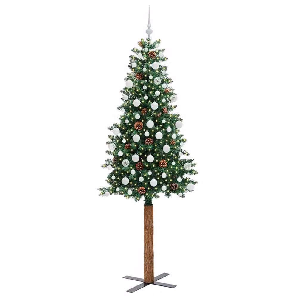 Berkfield Home Slim Green Christmas Tree, Height: 210 cm, PVC and Solid Pine Wood – 3