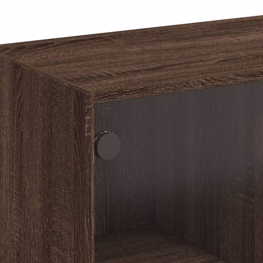 Berkfield Home Modern Coffee Table in Brown Oak with Glass Doors, W/D/H: 102 x 50 x 42 cm – 4