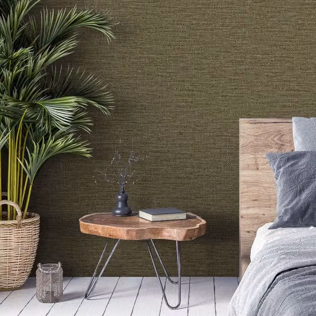 Grandeco Telma Slubbed Hessian Textured Luxury Wallpaper in Dark Green