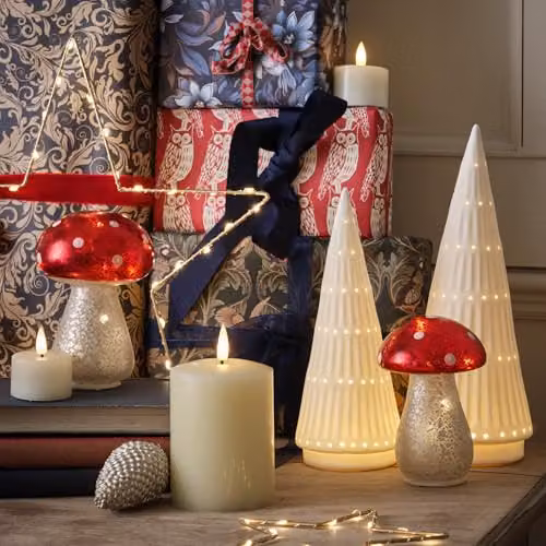 Lights4fun Set of 2 White Ceramic LED Light Up Christmas Tree Tabletop Decorations – 4