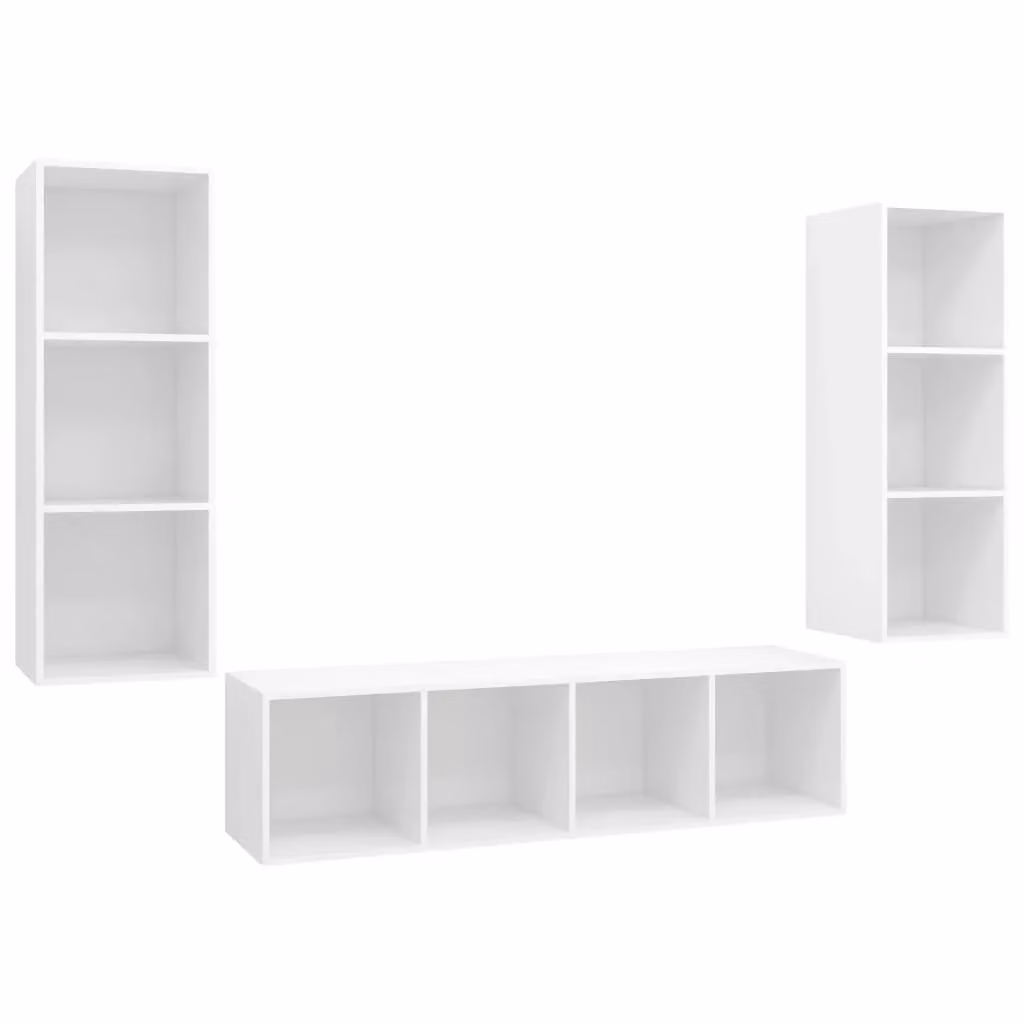 Berkfield Home 3 Piece White Matt Minimalist TV Cabinet Set with Lowboard and Internal Shelves – 2