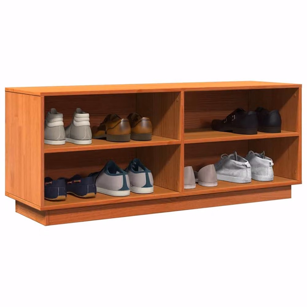Berkfield Home Wax Brown Solid Wood Pine Shoe Cabinet, W/D/H: 110 x 34 x 45 cm – 4