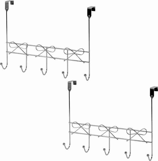 Showerdrape Set of 2 Silver Metal Bows Over Door Storage Hooks