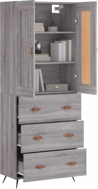 Berkfield Home Grey Sonoma Highboard with Hinged Doors and Internal Shelves, W/D/H: 69.5 x 34 x 180 cm – 1