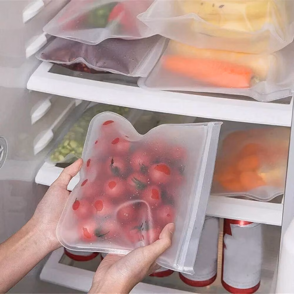 ATEK 48 Pack Reusable BPA Free Silicone Zip Lock Freezer Bags in Clear Transparent for Vacuum Food Storage – 3