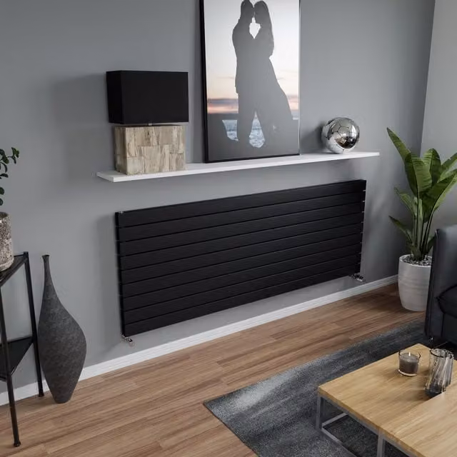 Agadon Panio Duplex Horizontal Flat Panel Designer Radiator in Black, W: 180 cm, H: 67 cm, D: 67 cm