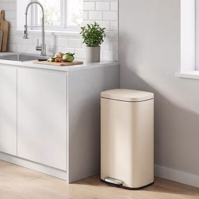 SONGMICS 30L Pedal Bin with Soft-Close Lid, Beige