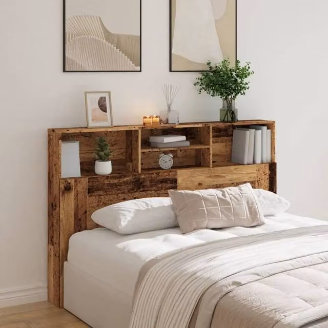 Berkfield Home Headboard Cabinet in Old Wood Brown, W: 160 cm, D: 19 cm, H: 103.5 cm – 1