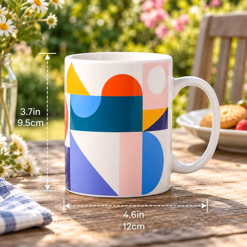 Simpa Modern Geometry Bone China Mug Collection, Multicolour, Set of 6, 340ml per mug – 5