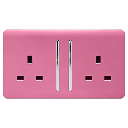Trendi Switch 2 Gang 13 Amp Flush Wall Mounted Socket in Pink – 2