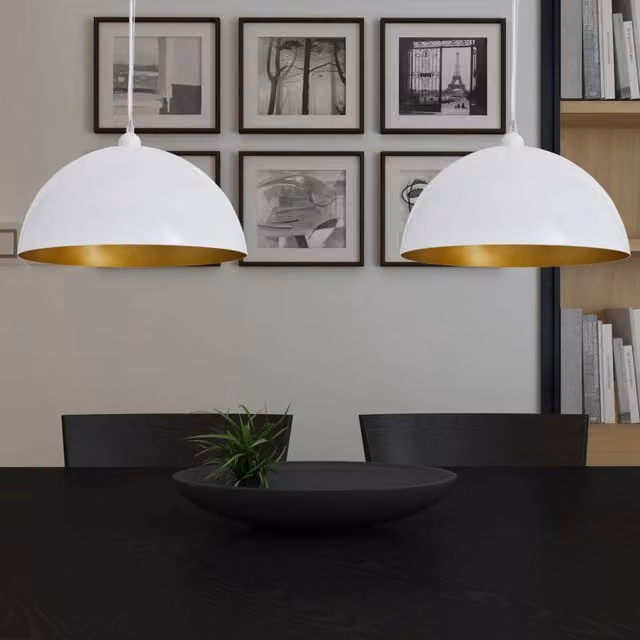 Berkfield Home Set of 2 White Modern Metal Dome Ceiling Lamps, Height-Adjustable Suspended Downlights with E27 Fitting – 1