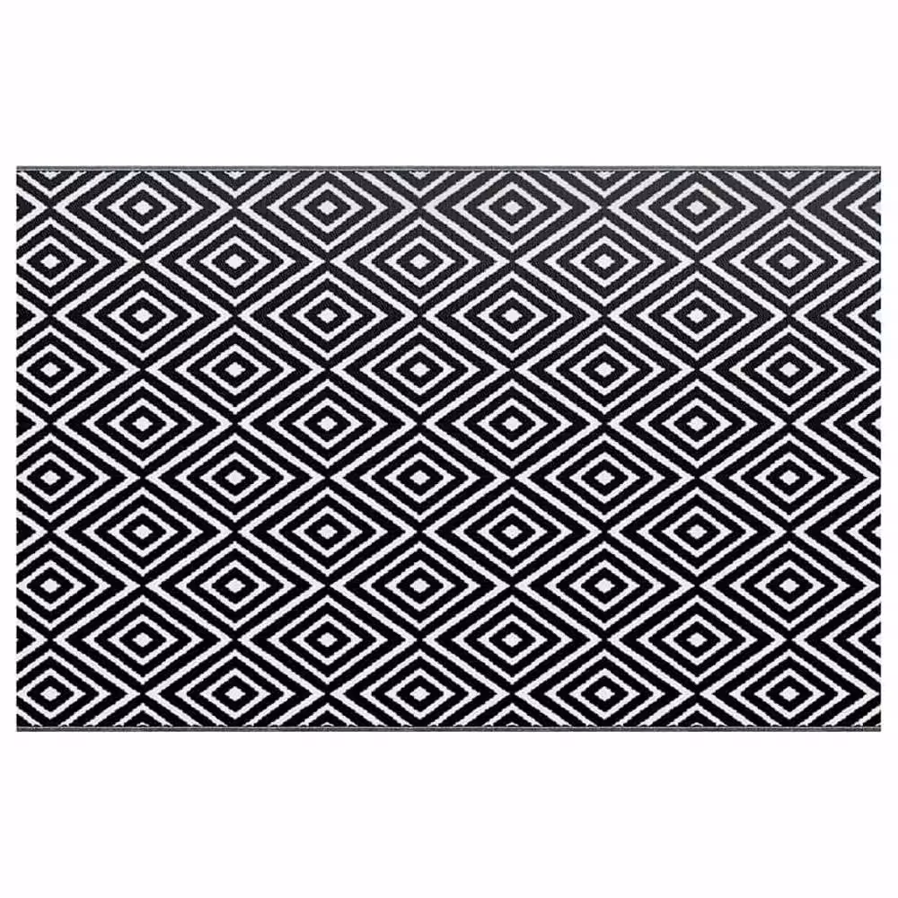 Berkfield Home Outdoor Geometric Carpet in White and Black, W: 190 cm, L: 290 cm – 1