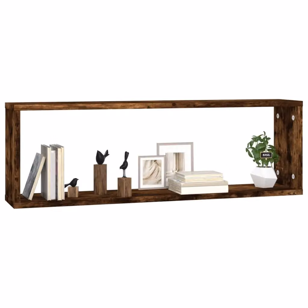Berkfield Home Wall Cube Shelves, 4 Piece Smoked Oak Set in Brown, W/D/H: 80 x 15 x 26.5 cm – 3