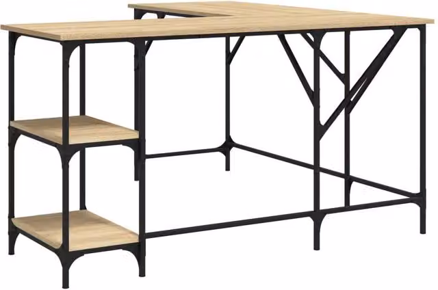 Berkfield Home Sonoma Oak Corner Desk in Brown, W/D/H: 139 x 139 x 75 cm