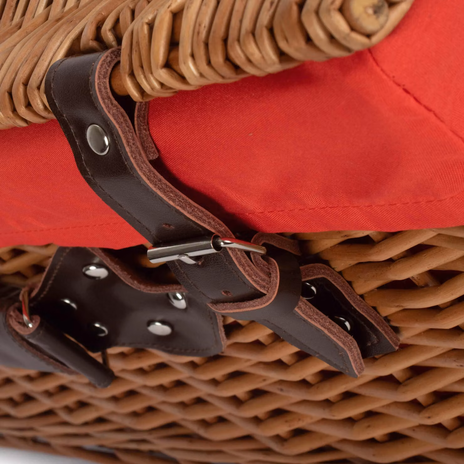 Red Double Steamed Wicker Picnic Hamper Basket with Red Lining – 3
