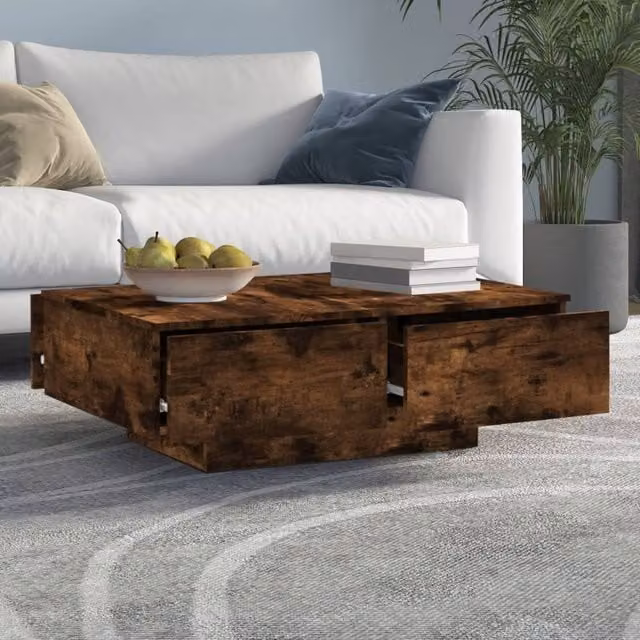 Berkfield Home Decorative Coffee Table in Smoked Oak Brown, W/D/H: 90 x 60 x 31 cm