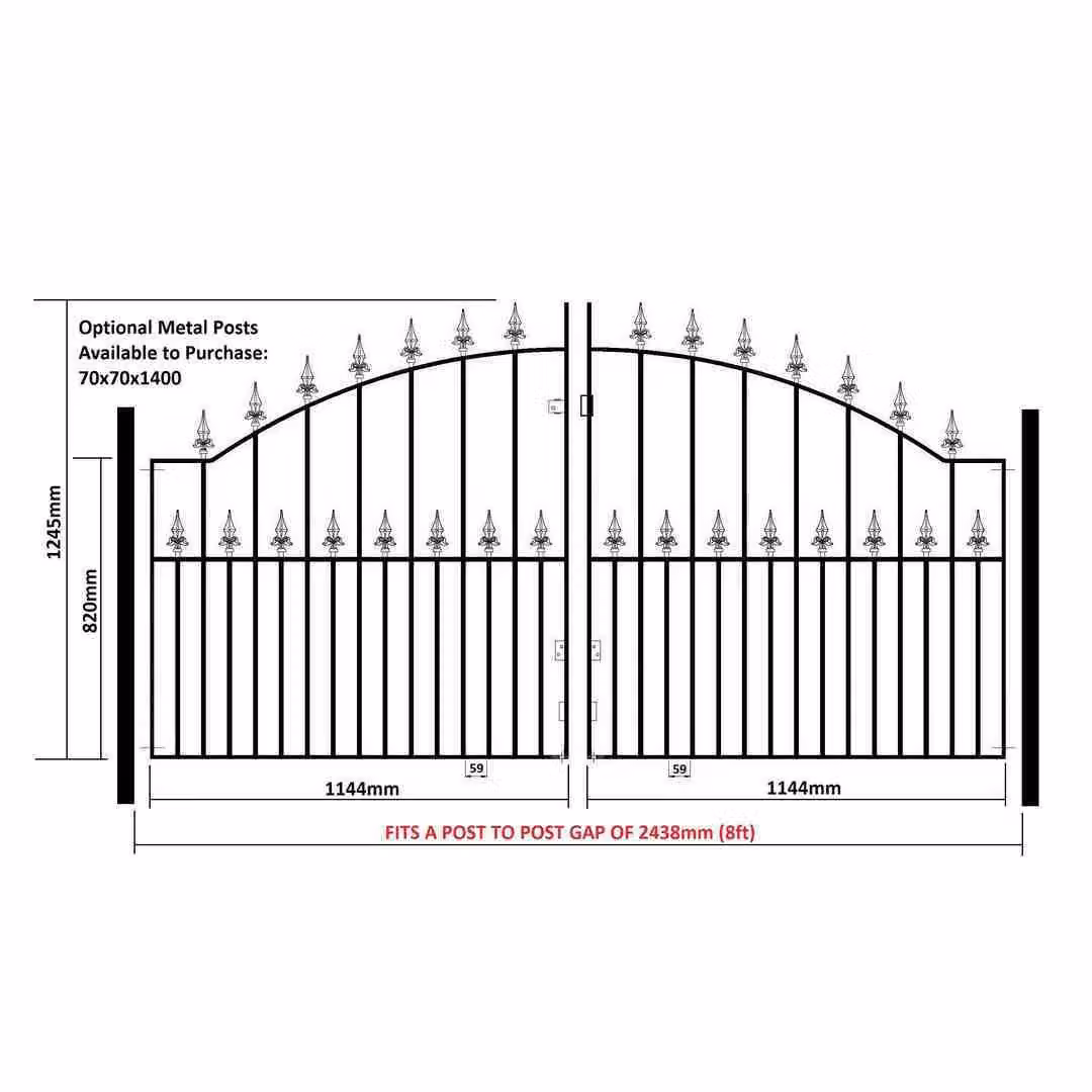 Burbage Iron Craft Saxon Spear Top Arched Double Driveway Gate in Black, W: 243.8 cm, H: 124.5 cm – 2