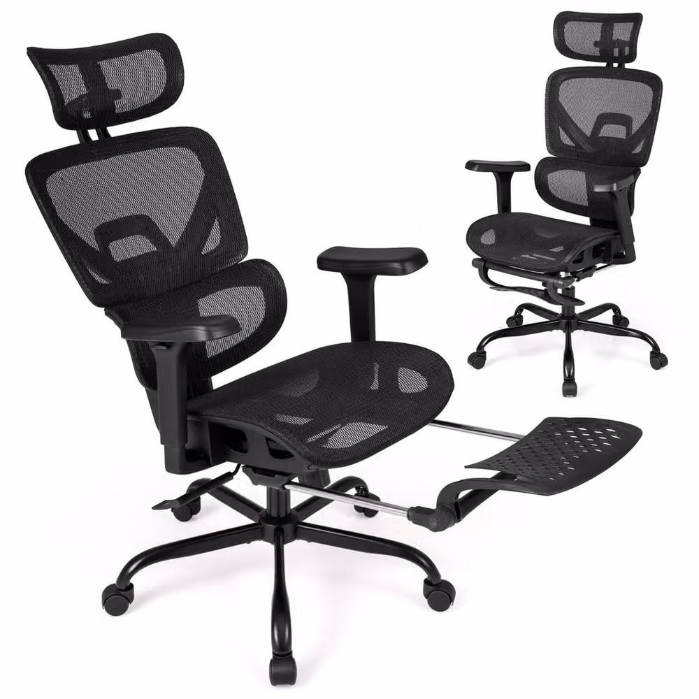 Kelvenix Comfy Executive Computer Chair in Black with Footrest and Headrest – 4